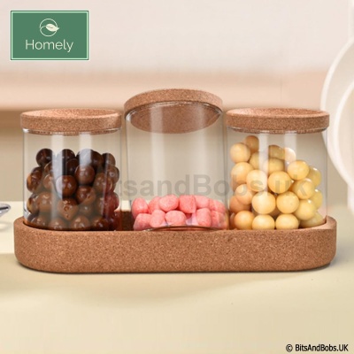 HOMELY Set of 3 - 80mm Glass Jars with Cork Lids