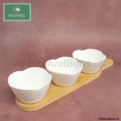 HOMELY 3 Rose pattern Ceramic Bowls with Bamboo base