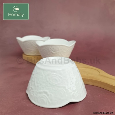 HOMELY 3 Rose pattern Ceramic Bowls with Bamboo base