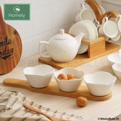 HOMELY 3 Rose pattern Ceramic Bowls with Bamboo base