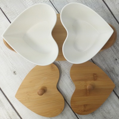 HOMELY 2 Heart Shape Ceramic Bowls with Bamboo Lids