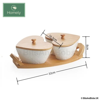 HOMELY 2 Heart Shape Ceramic Bowls with Bamboo Lids