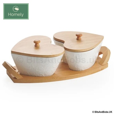 HOMELY 2 Heart Shape Ceramic Bowls with Bamboo Lids