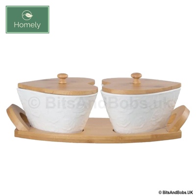 HOMELY 2 Heart Shape Ceramic Bowls with Bamboo Lids