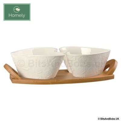 HOMELY 2 Heart Shape Ceramic Bowls with Bamboo Lids