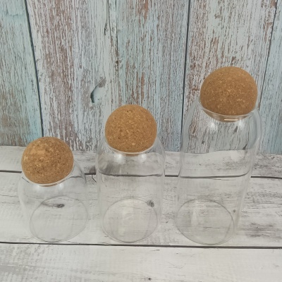 HOMELY Set of 3 Glass Jar Set with Cork Ball Lids