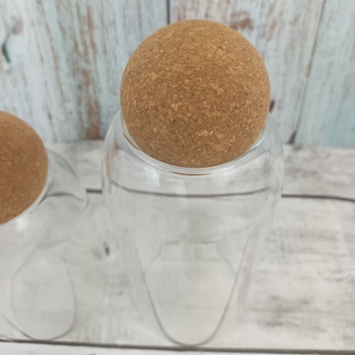 HOMELY Set of 3 Glass Jar Set with Cork Ball Lids