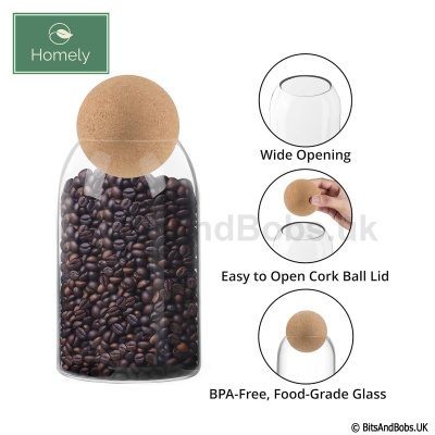 HOMELY Set of 3 Glass Jar Set with Cork Ball Lids