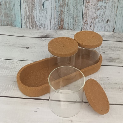 HOMELY Set of 3 - 80mm Glass Jars with Cork Lids