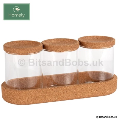 HOMELY Set of 3 - 80mm Glass Jars with Cork Lids