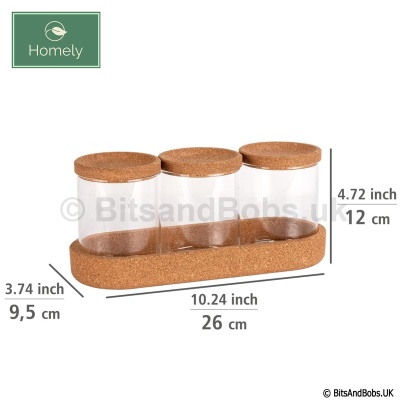 HOMELY Set of 3 - 80mm Glass Jars with Cork Lids