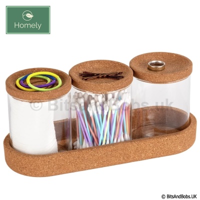 HOMELY Set of 3 - 80mm Glass Jars with Cork Lids