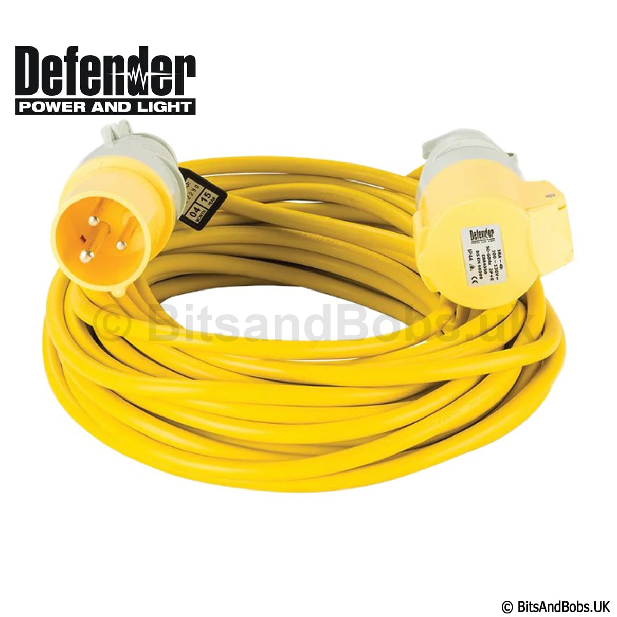 Defender 110v / 16 amp / 14M Extension Lead - YELLOW