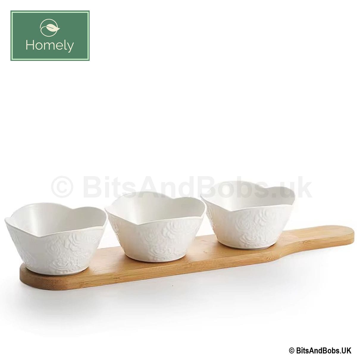 HOMELY 3 Rose pattern Ceramic Bowls with Bamboo base