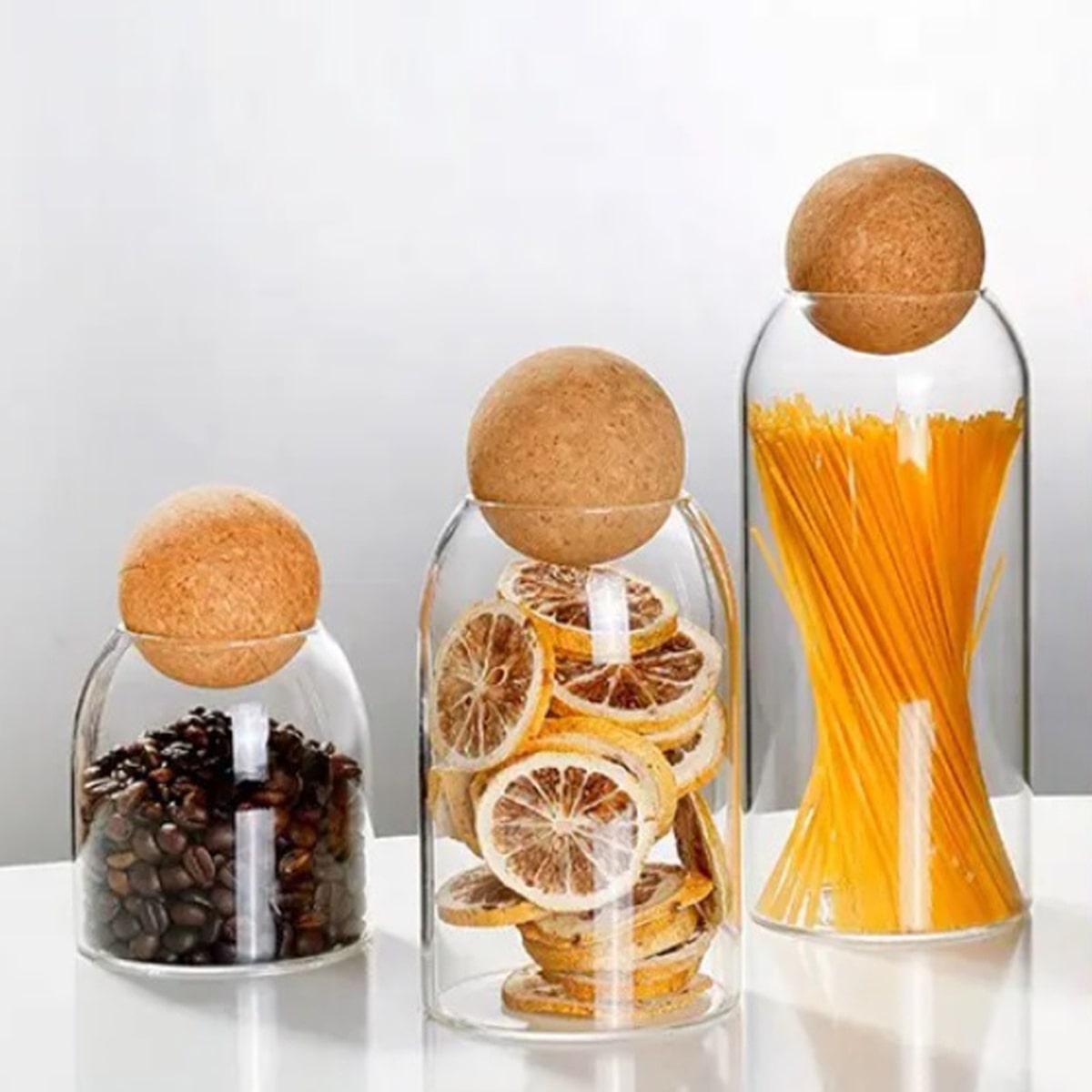 HOMELY Set of 3 Glass Jar Set with Cork Ball Lids